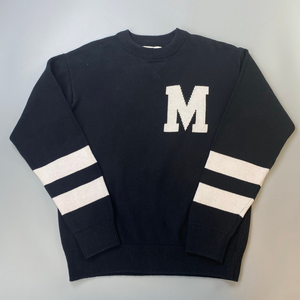 H&M Sweater Mens Small Black & White Crewneck M Varsity Stripes Preppy College